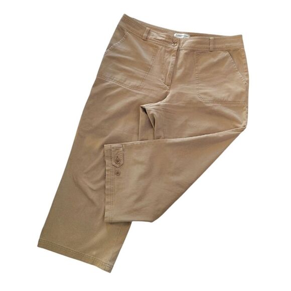 🎁 Coldwater Creek Khaki High Waist Wide Leg Cropped Capri Pants Size 12 - Picture 4 of 13